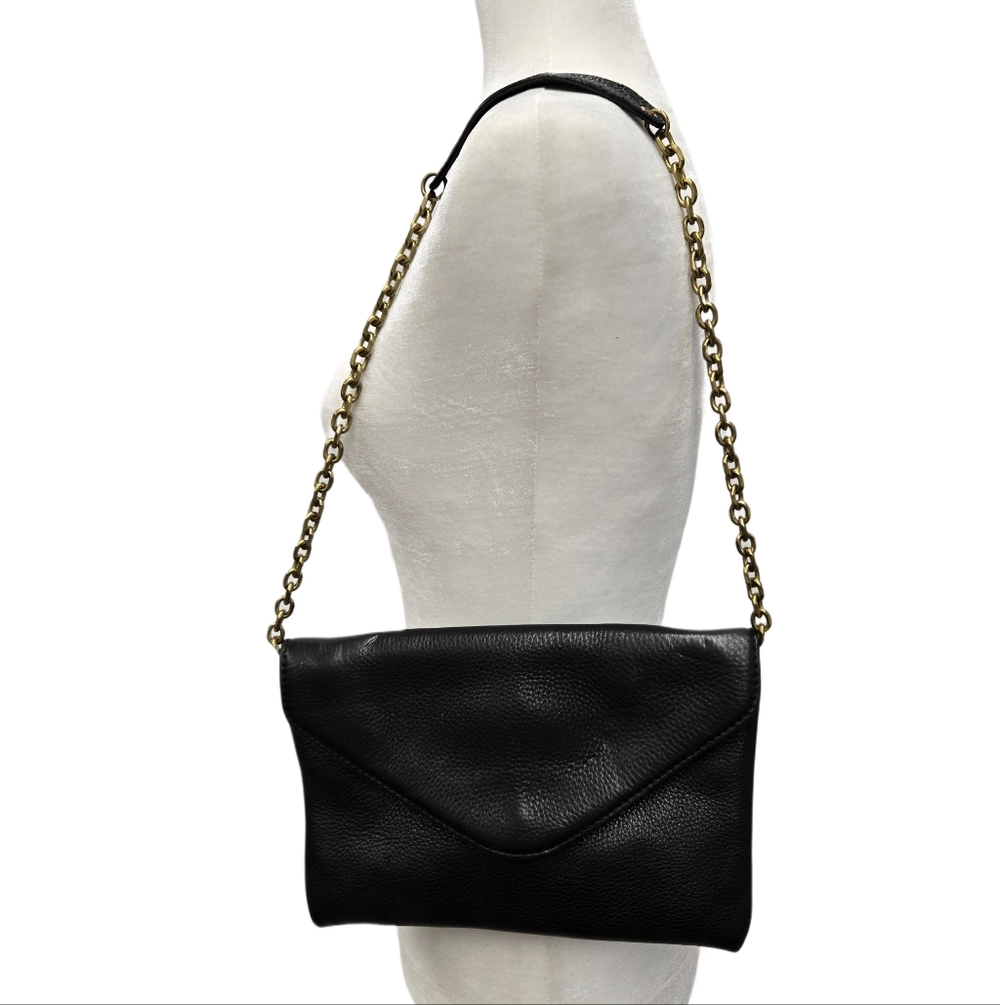 J. Crew Pebbled Leather Envelope Clutch with Gold Chain Shoulder Strap